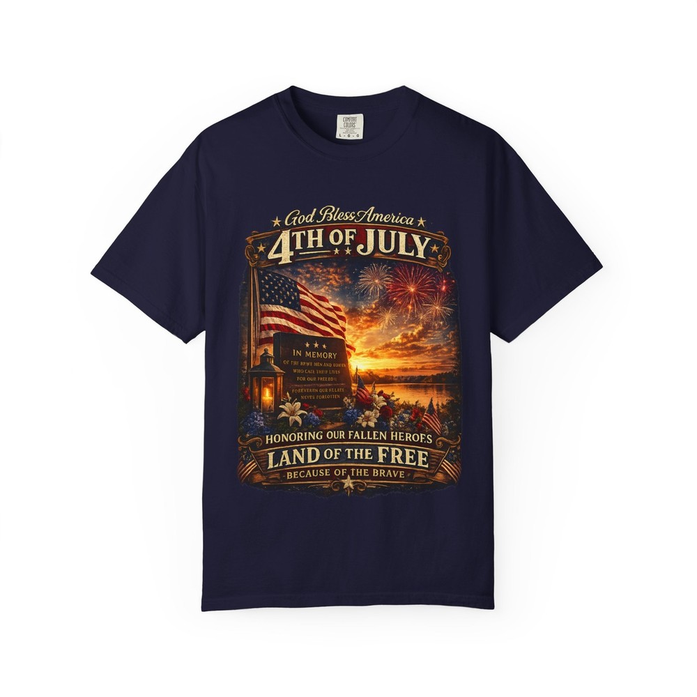 4th of July Flag Sunset T-Shirt | Land of the Free Patriotic Tee