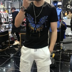 New Fashion Trend Butterfly Hot Drilling Rhinestones Summer Luxury Men T-Shirt
