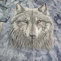 The Mountain T Shirt Long Sleeve Adult L Blue Tye Dye Lone Gray Wolf Nature
