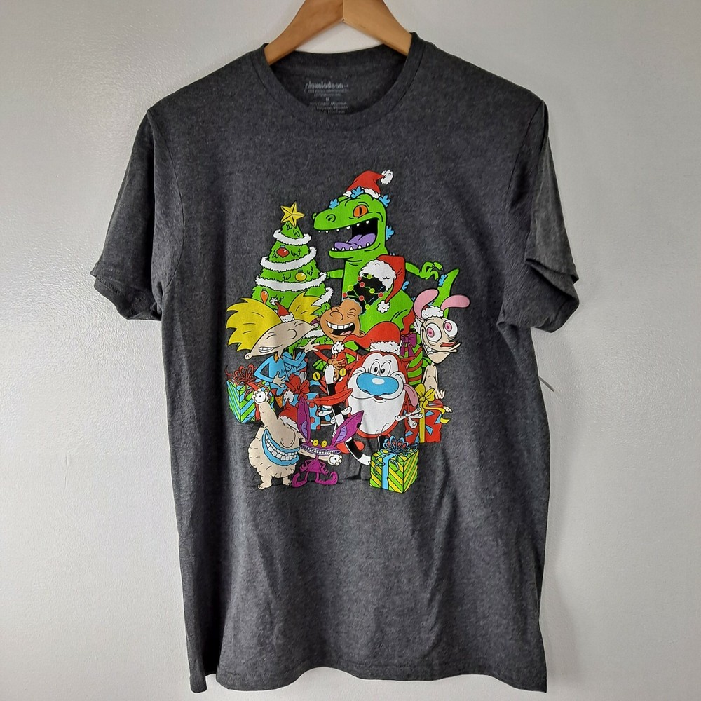 Nickelodeon Cartoon Character Christmas Holiday T-shirt gray Size large