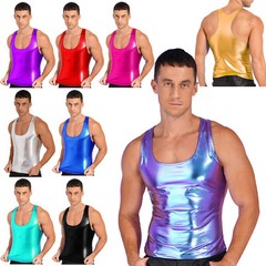 Mens Shiny Metallic Sleeveless Racer Back Slim Fit Camisole Tank Tops Vest Tops