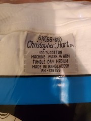 New Christopher Hart 6X ( 66-68) Crew Neck T Shirt White 2 Pack