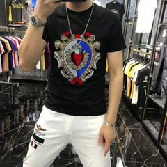 New Fashion Hot Drill Sequin Rhinestones Trend Cotton Summer Luxury Men T-Shirt