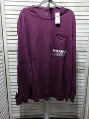 American Eagle Mens Shirt Size XL Tall Burgandy Long Sleeve Logo Front Pocket