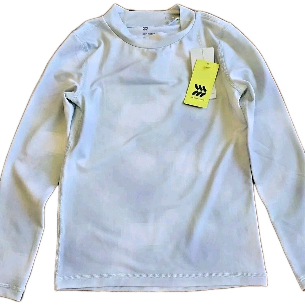 All in Motion Mens T-Shirt Fitted Long Sleeve White Mixed W/ Light Gray Tones S