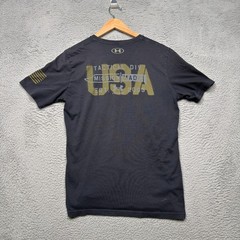 Under Armour T Shirt Mens Medium Black Loose Freedom American Flag Military