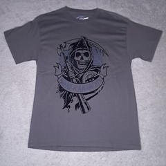 Sons Of Anarchy T-shirt Medium Gray Velvet Flocked Reaper Big Logo Spellout Y2k
