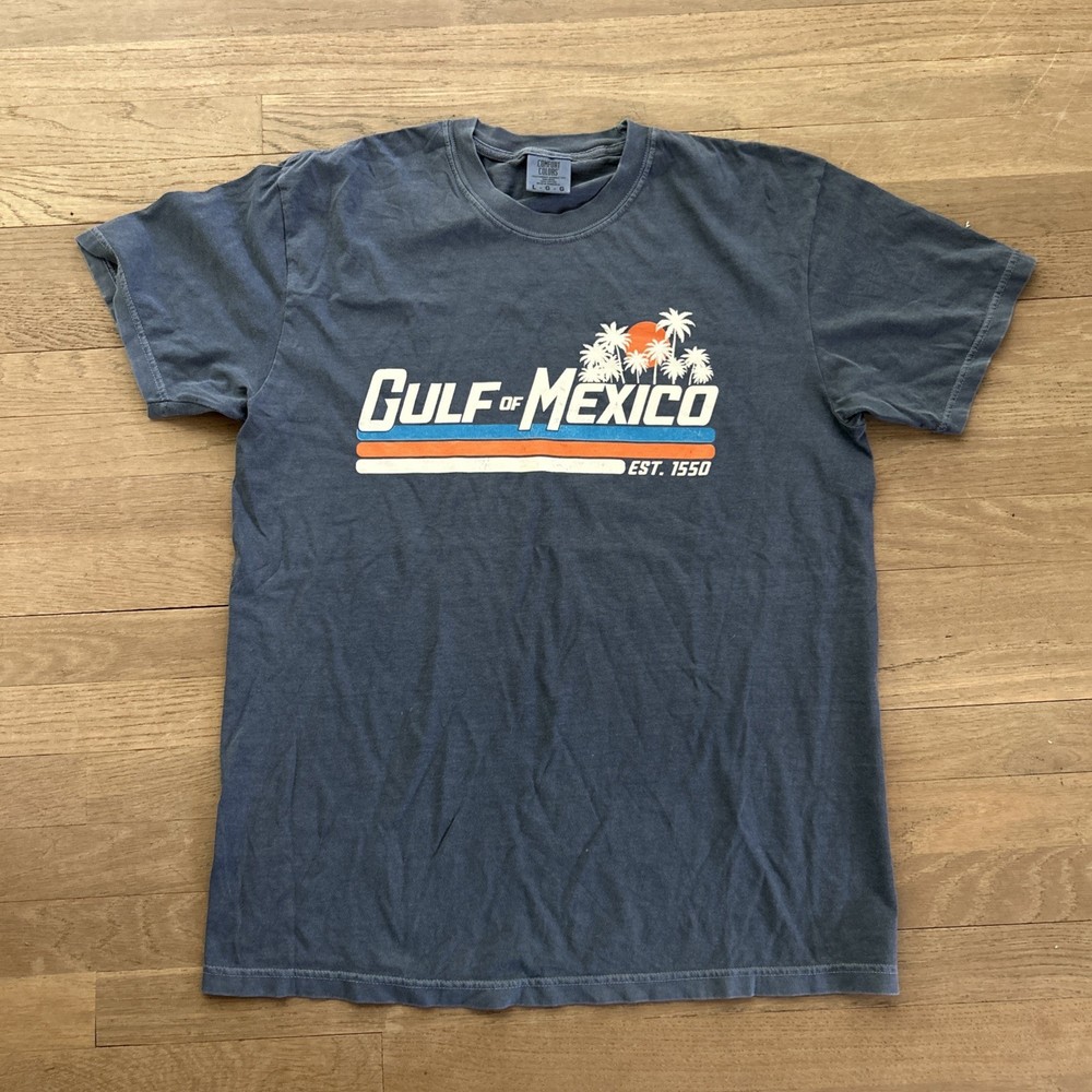 Gulf of Mexico Est 1550 Retro Vintage Beach T-shirt Faded Blue L NWOT