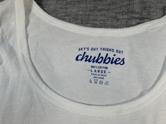 Chubbies Soto Tank Top Mens Large White Skys Out Thighs Out Sleeveless Pullover