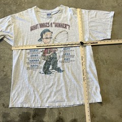Vintage Tultex Fishing Cartoon T Shirt Mens XL Gray Funny Dad Joke Winner 90s