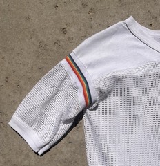 vintage 80’s Indy Knit white mesh Rainbow Detailed Sleeve top Size M