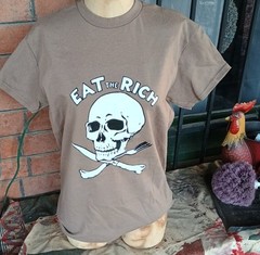 Large EAT THE RICH anti Trump Anti Musk punk T-Shirt antifa Motorhead GBH
