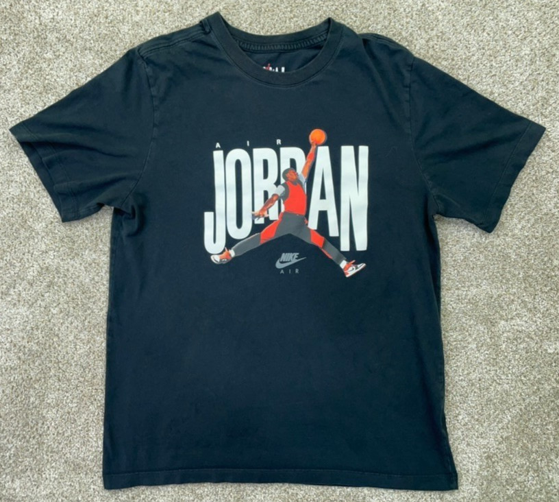 Air Jordan Shirt Men’s Medium Black Spellout Jumpman Logo Basketball
