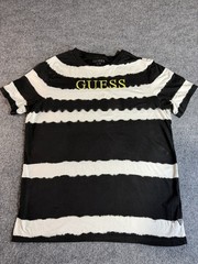 Guess Black & White Striped Embroidered T‑Shirt – Size M – Tie‑Dye Style