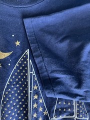 Vintage Foiled Art Shirt Sailboat Ocean Moon Stars Gold Glitter Large Navy Blue