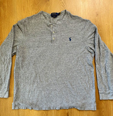 Polo Ralph Lauren Men’s Gray Mesh Solid Henley Long Sleeve Embroidered Logo L