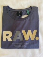 G-STAR RAW Organic Cotton Graphic Logo Tee T-Shirt in Fantem Blue Mens Size S