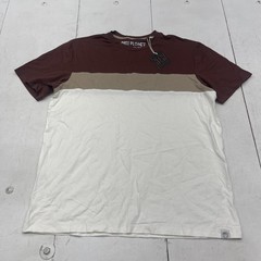Free Planet Shirt Mens Large Brown Tan White Colorblock Crewneck New Tee Stretch