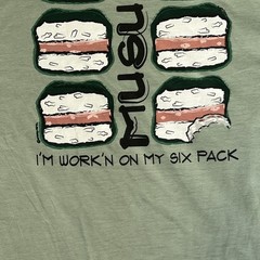Crazy Shirts Hawaii Shirt 2XL Green Six Pack Musubi Snack Gym Workout 3149