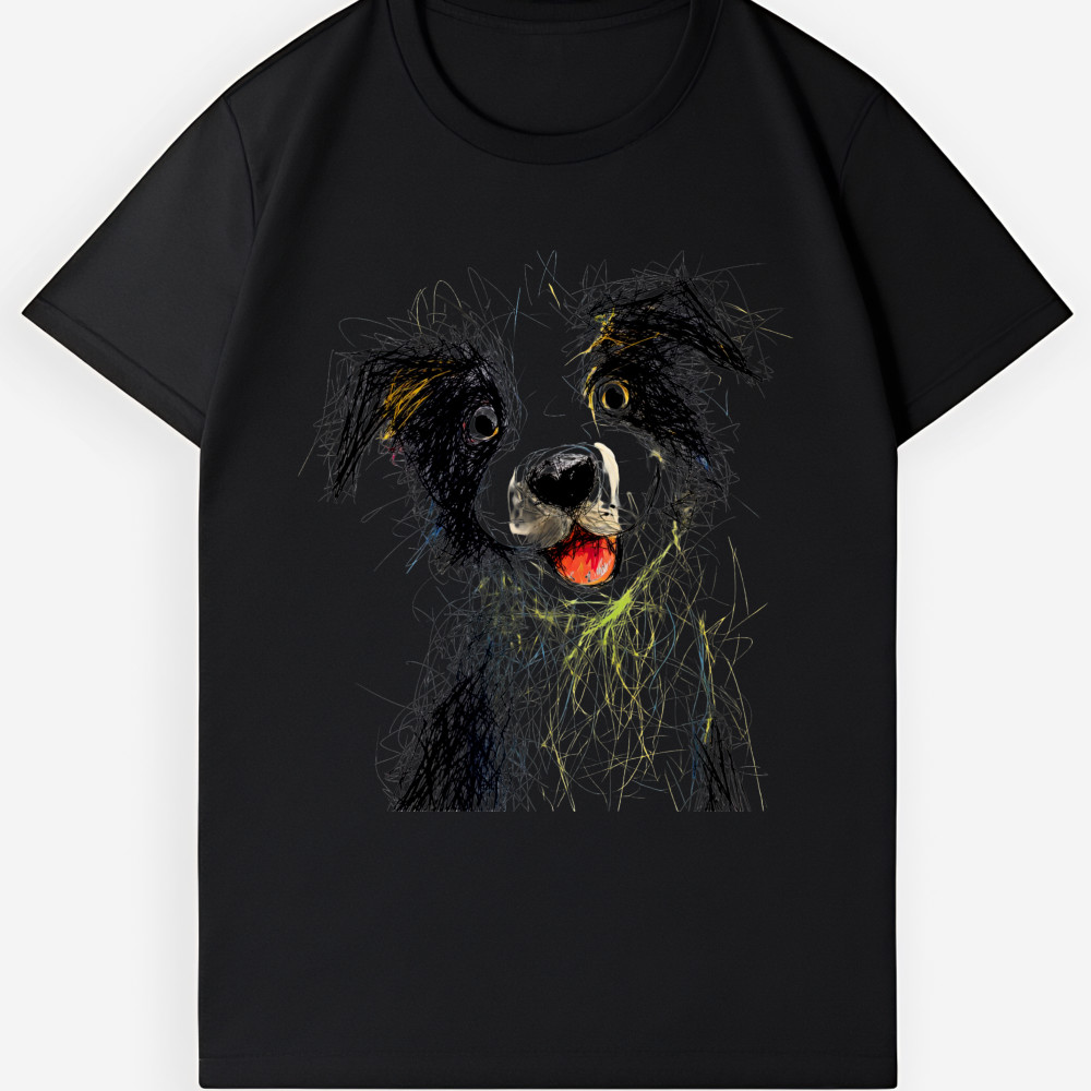 Cute Sketch Border Collie Graphic Tee – Unisex Casual Dog T-Shirt