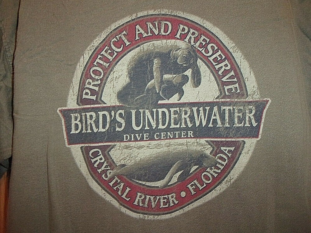 DIVE CENTER BIRD’S UNDERWATER Crystal River FL MANATEES tan M t shirt