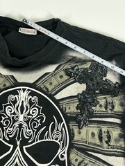 3D Big Tiger Skull Hustler Hundred Dollar Bills Crosses Mens Black Size 2XL TALL