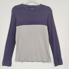 Arizona Mens Thermal Henley Shirt S Navy Blue Gray Crew Neck Long Sleeve Preppy