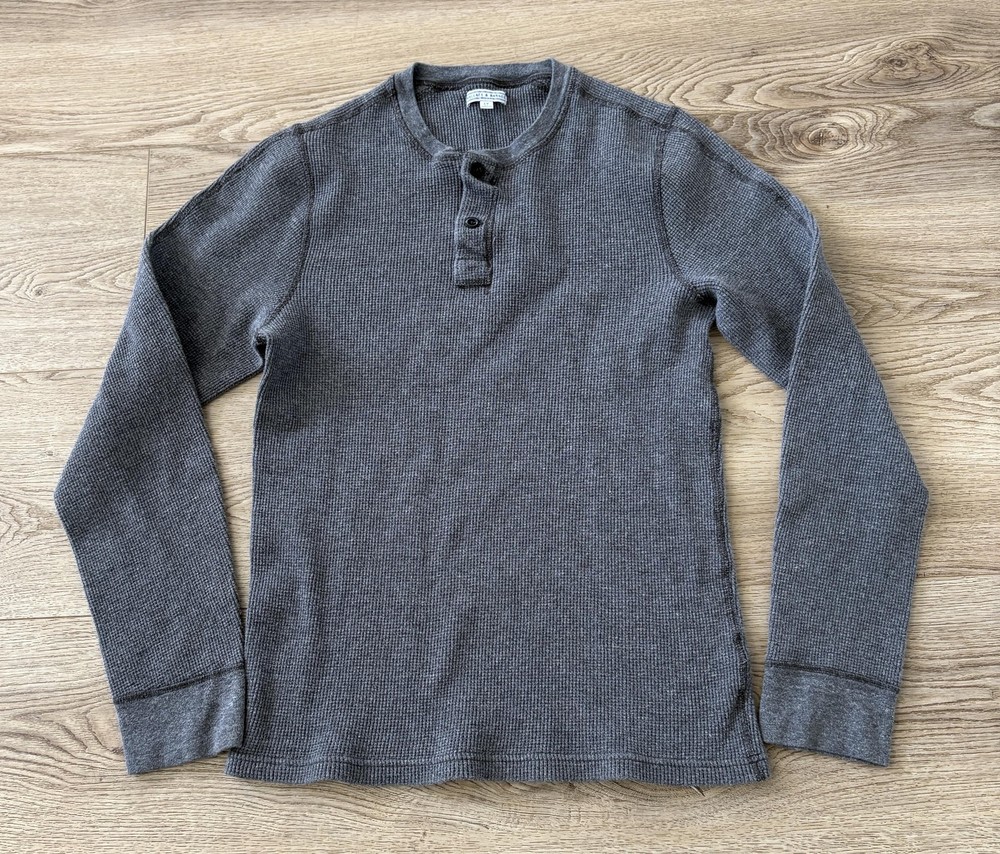 Wallace & Barnes Henley Shirt Mens Large Gray Thermal Waffle Knit Long Sleeve