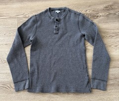 Wallace & Barnes Henley Shirt Mens Large Gray Thermal Waffle Knit Long Sleeve