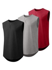 Men’s 3 Pack Cotton Tank Top Hipster Hip Hop Longline Crewneck Sleeveless T-S…