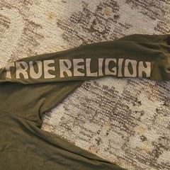 True Religion Men’s Green Long Sleeve Crew Neck Cotton Logo Graphic Tee L