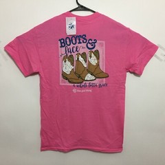 Itsa Girl Thing Womens T-Shirt Boots & Lace Tee Color Azalea Pink