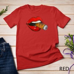 Sexy Women Smoke Cuban Cigar Lit Red Lips Smoking Cigar T-Shirt Unisex T-shirt