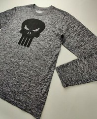 MARVEL “The Punisher” Men’s Small Heather Gray/Black Long Sleeve Athletic Tee