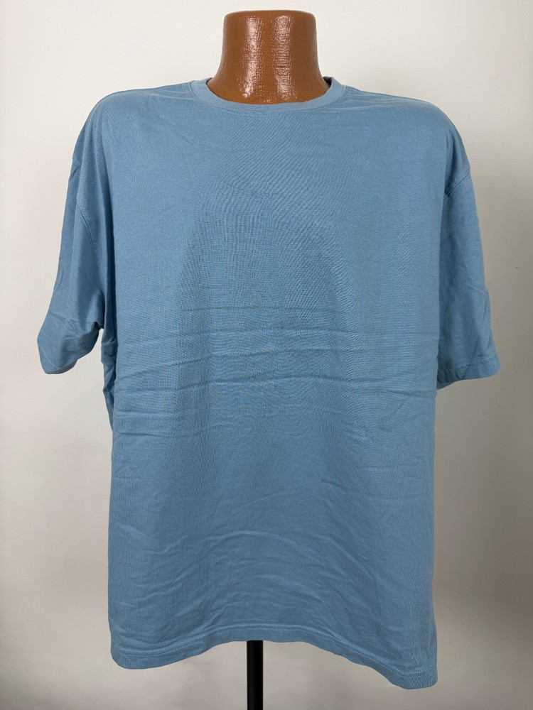 Vintage 90s Blank Shirt XL Oversize Minimal Slate Blue Midweight Cotton Route 66