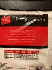 Hanes Men’s White V-Neck Tagless 7-Pack L 42-44″ Cotton LG 100% COTTON 2012 Soft