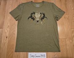NEW LUCKY BRAND RAM SKULL LIGHTNING OLIVE DRAB GREEN TEE SHIRT SIZES L-XL