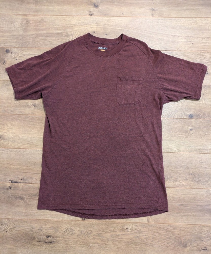 Ariat Rebar Men’s Size Large Tall Maroon Pocket Tee Work Shirt