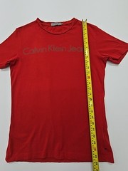 Calvin Klein Men’s T-Shirt Red Logo Slim Fit Size S Basic Crew Neck