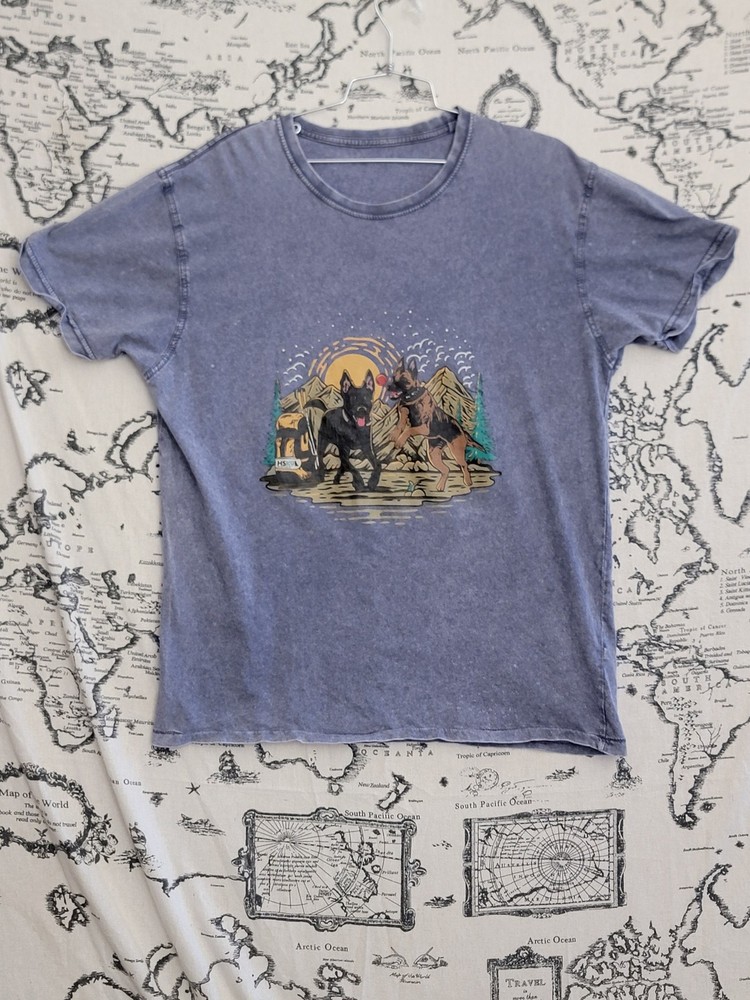 HSK Men’s Graphic T-Shirt XL German Shepherd Dog Print Mineral Wash Cotton