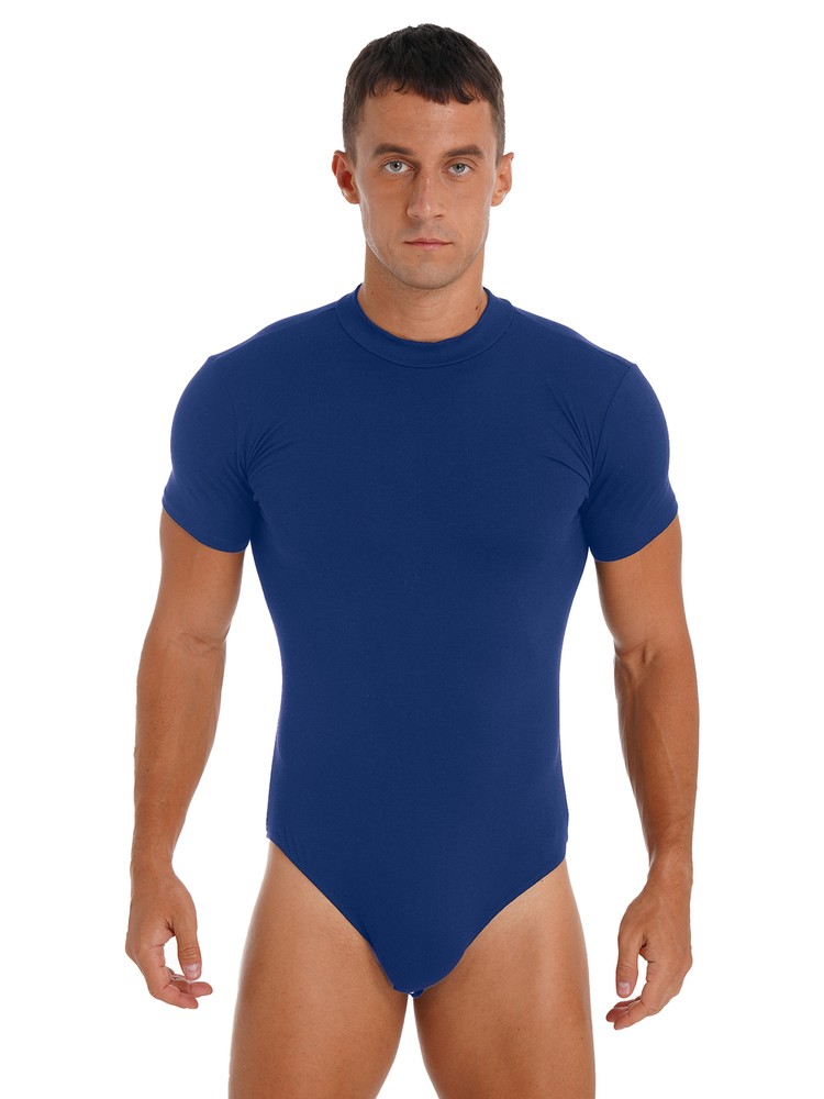 Men Short Sleeve Sport Bodysuit Jumpsuit Turn-Down Collar Shirt One-Piece Romper