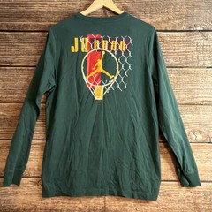 READ- Jordan Shirt Mens Large Green Crewneck Graphic Jumpman Logo Spellout Net