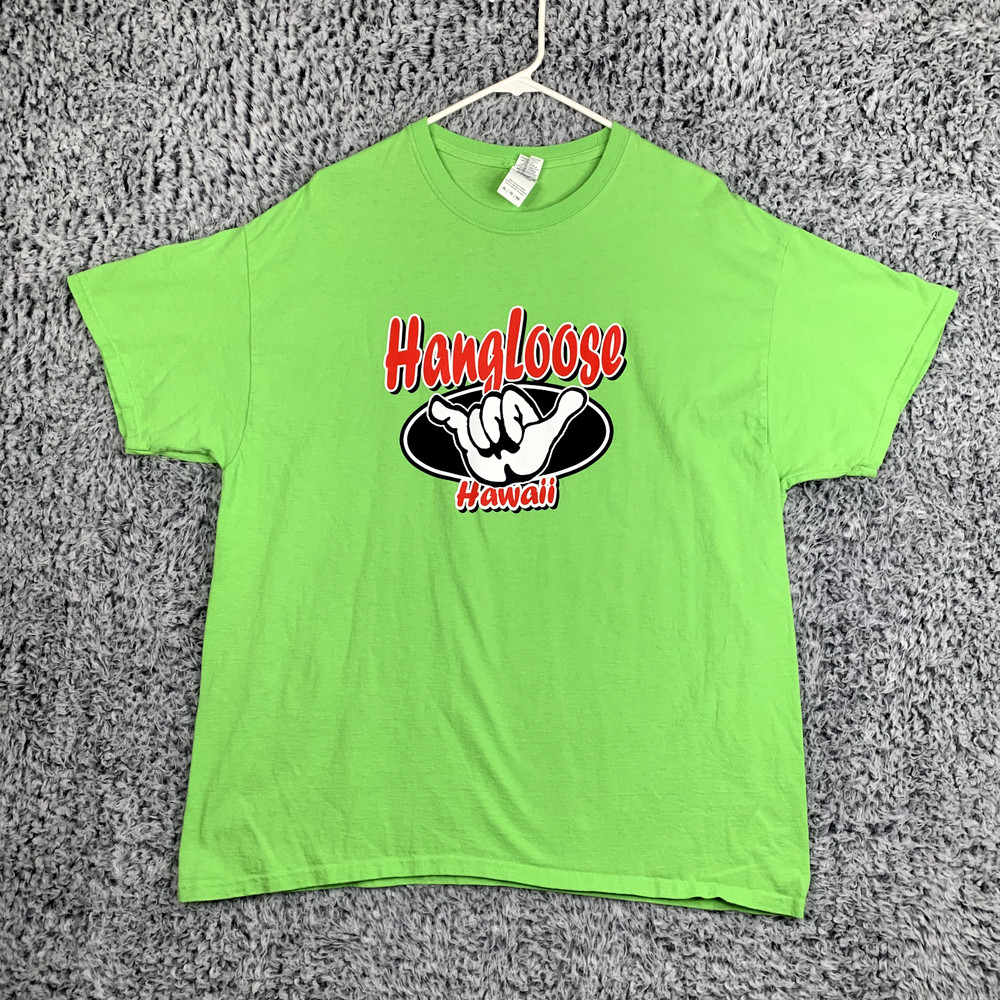 Hang Loose Hawaii Shirt Mens XL Green Spell Out Casual Hippie Surfer Skater