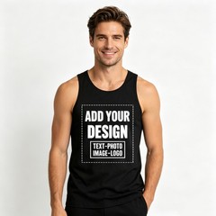 Men’s Tank Top for Beach & Travel, Custom Name & Title Print 100% Cotton
