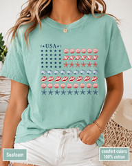 Coastal USA Flag Shirt, Patriotic Seashell Tee, Comfort Colors Beach Top