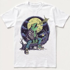 Funny Frog Flannel Howling Moon Spooky Tree Retro Graphic Tee Gift Men