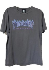 Thrasher Magazine Gray Flame Logo Graphic T Shirt Men’s Large Skate Tee