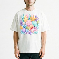 Colorful Seashells Coral Starfish T-Shirt Ocean Beach Summer Tee