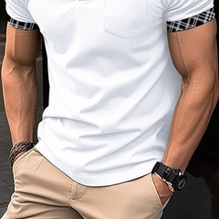 Mens Check Plaid Turn Down Collar T Shirts Tops Golf Pocket Casual Shirts Blouse