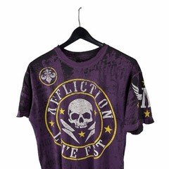 Mens Y2K Affliction Love Fist Grunge Punk Reversible Purple Shirt Size L